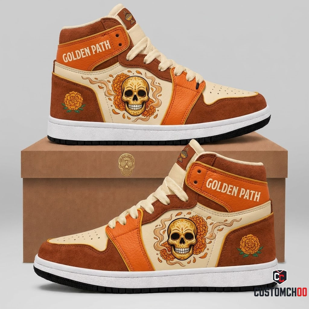 Cempasúchil Golden Path - Día de los Muertos Authentic Heritage Canvas High Top Sneakers (high top canvas sneakers)