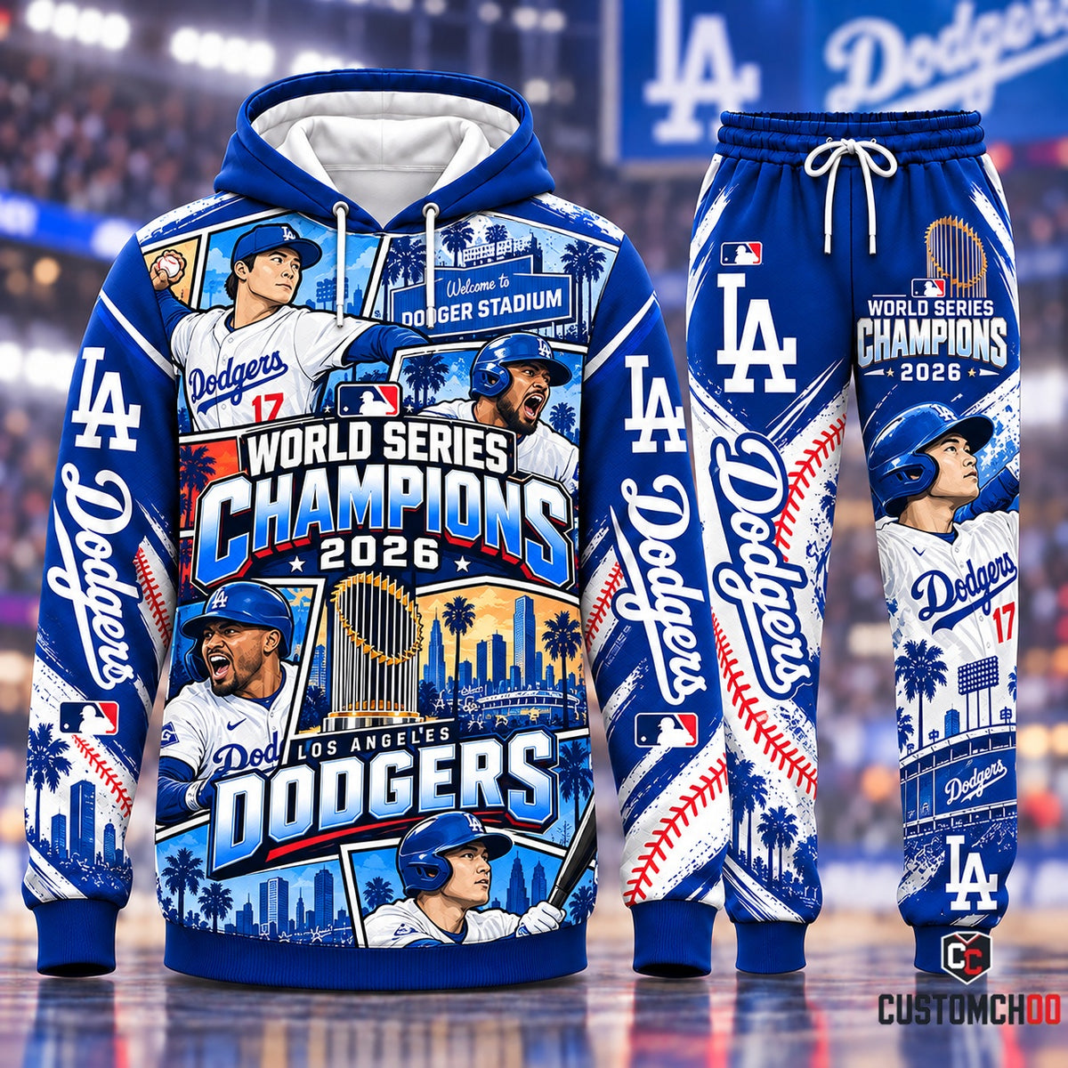Dodger Stadium Welcome Comic Panel Los Angeles Dodgers World Series Champions 2026 Hoodie and Pants Set