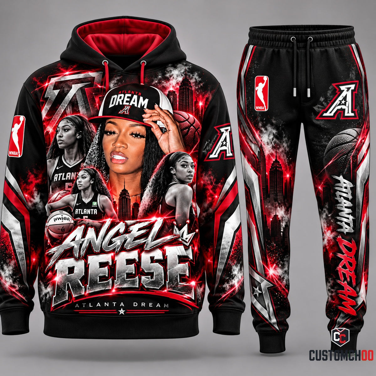 Atlanta Dream Angel Reese hoodie and sweatpants fan set - Style 01