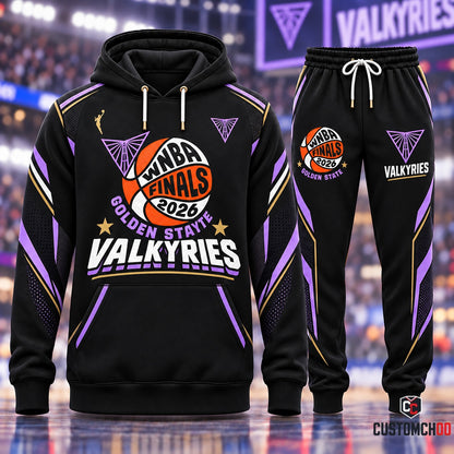 Golden State Valkyries WNBA Finals 2026 Classic Edition Pullover Hoodie and Jogger Sweatpants Set with Bay Bridge Crest and Basketball Graphic