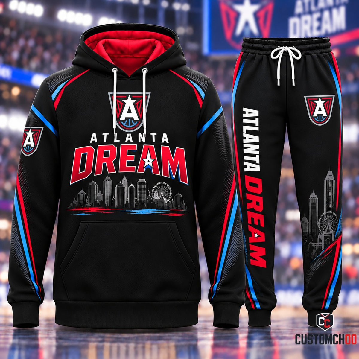 Atlanta Dream Skyline City Edition black and red graphic hoodie and jogger sweatpants fan set - Style 01