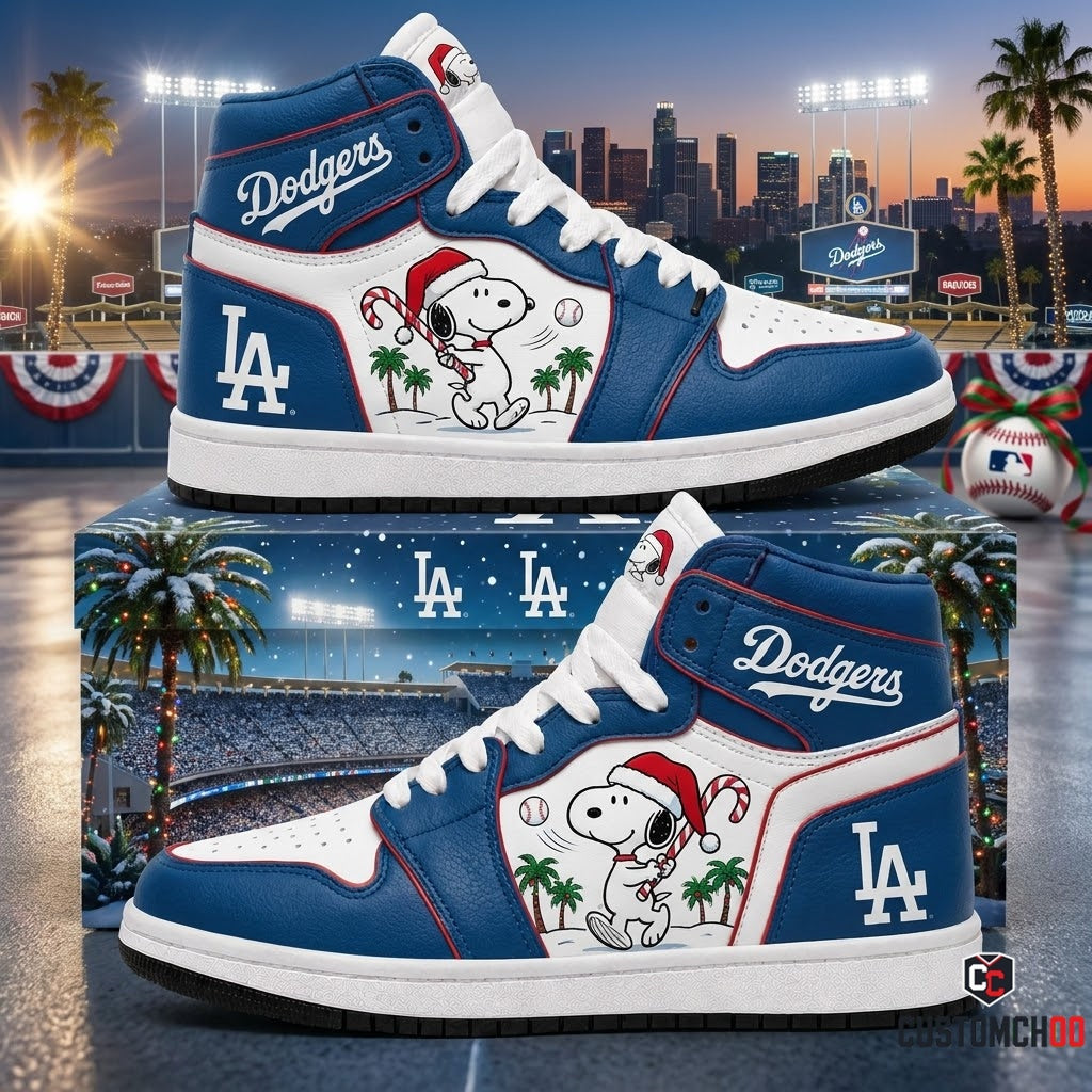 Los Angeles Dodgers snoopy-inspired christmas fan sneakers – Dodgers Snoopy Santa Homerun