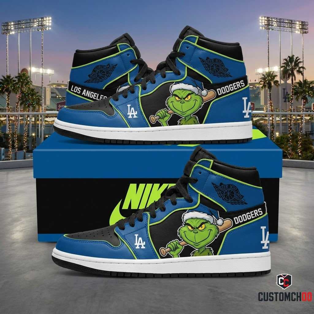 Los Angeles Dodgers grinch-inspired christmas fan sneakers – Dodgers Grinch Bah Humbug Dodger Dog