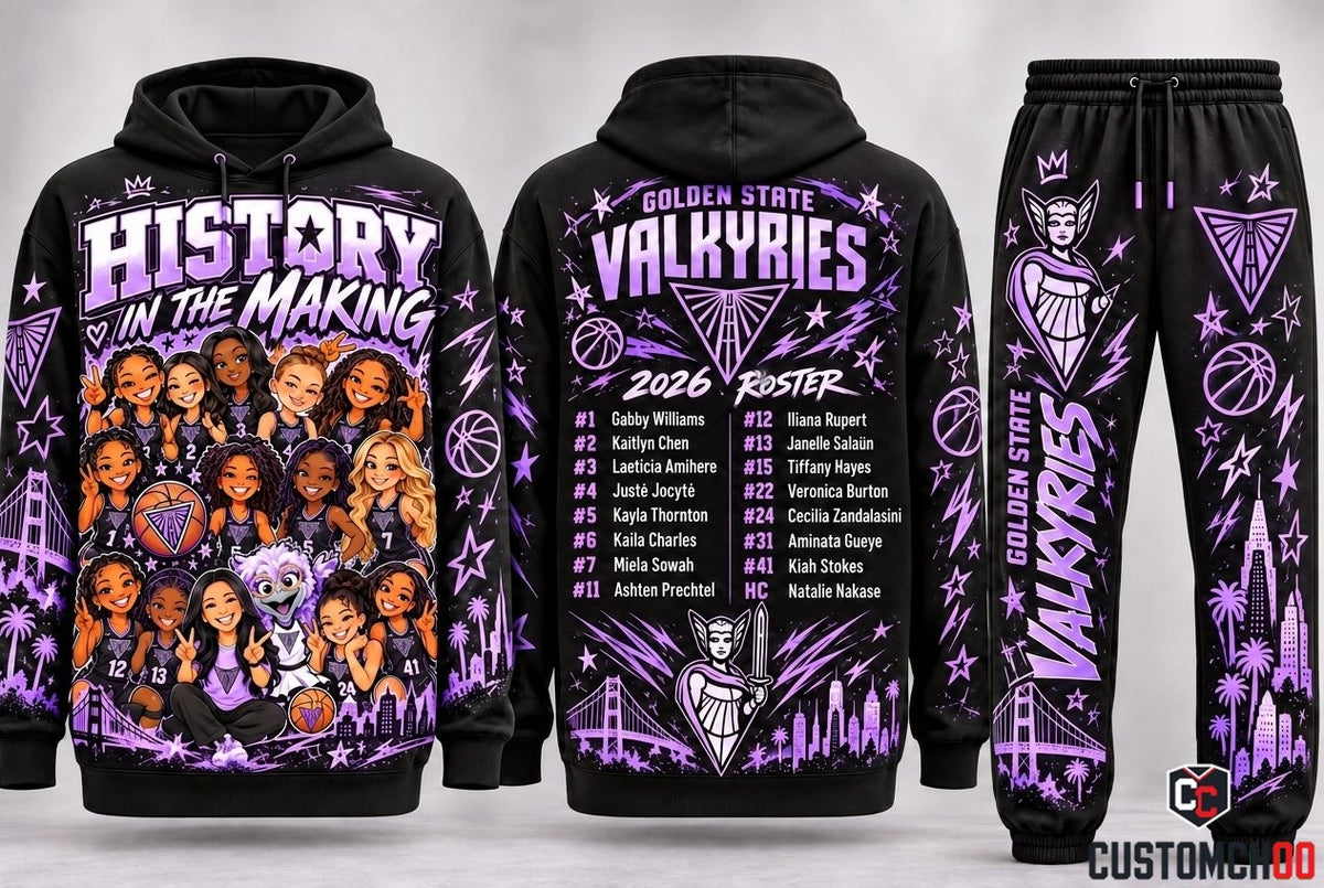 Golden State Valkyries 2026 Finals History in the Making Chibi Roster Hoodie and Sweatpants Tracksuit Set — Style 01