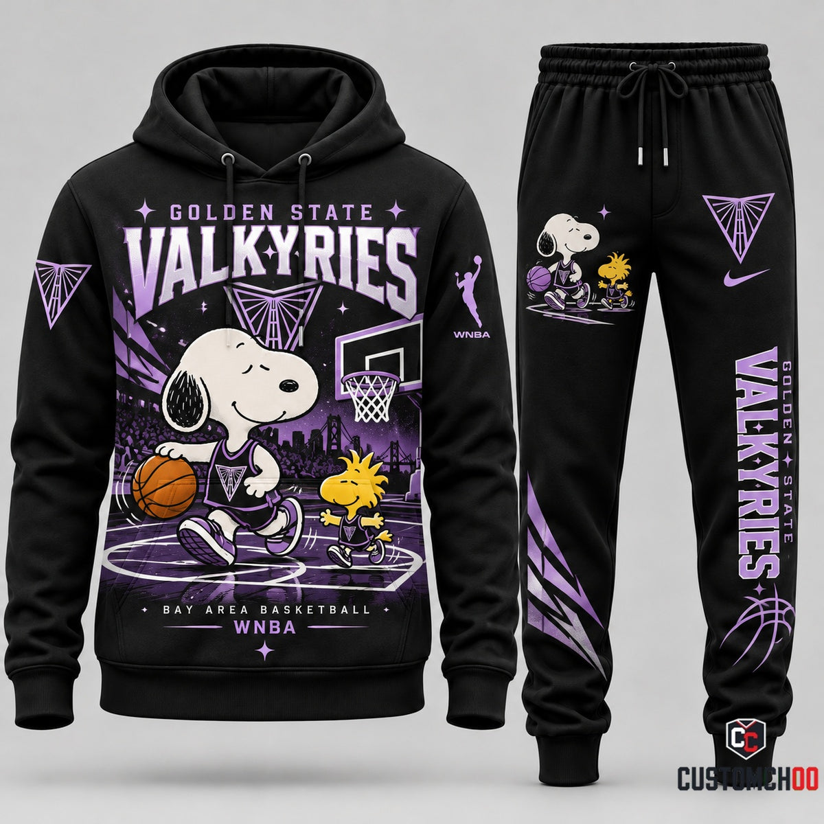 Golden State Valkyries snoopy-inspired hoodie and sweatpants tracksuit – Style 04 - Golden State Valkyries Sports Design