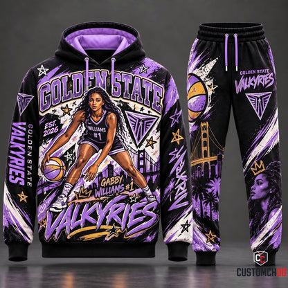 Golden State Valkyries Gabby Williams #1 Tracksuit Set featuring Graphic Pullover Fleece Hoodie and Tapered Sweatpants HB181026-1