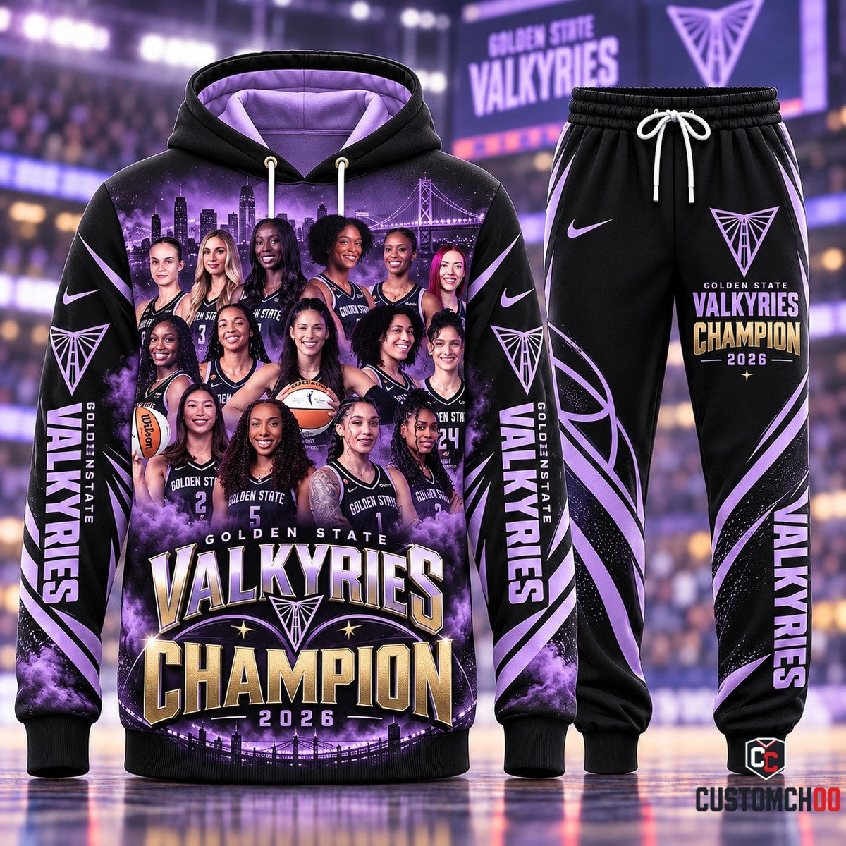 Golden State Valkyries Champion 2026 Full Roster Tracksuit Set with 12 Player Squad Collage Graphic Hoodie and Matching Jogger Sweatpants HB161026-2