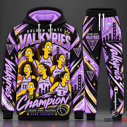 Golden State Valkyries Cartoon Caricature 2025 Playoffs Lavender Tracksuit Set with 7 Player Animated Graphic Hoodie and Matching Jogger Sweatpants HB181026-3