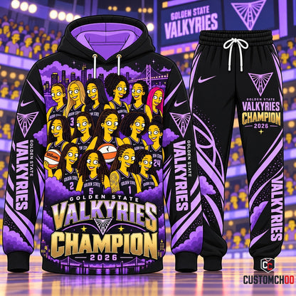 Golden State Valkyries Cartoon Caricature Champion 2026 Full Squad Tracksuit Set with 12 Player Animated Graphic Pullover Hoodie and Joggers HB181026-3